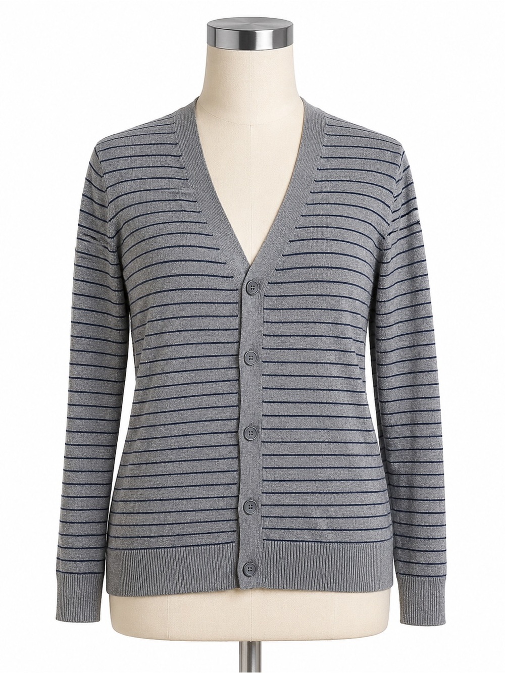 Old Navy Gray & Navy Striped Button-Front Cardigan | Size Medium | 100% Cotton